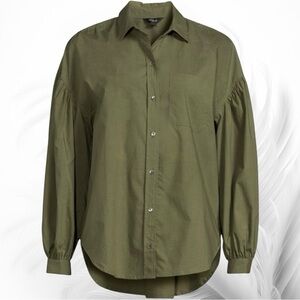 Rails Janae High Low Button-Down Shirt in Green “Olive Smoke” Size Medium
